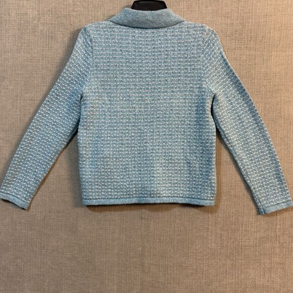 Talbots Petite Blue White Tweed Knit Front Zip Jacket Collard Cardigan Style NWT - Picture 12 of 12